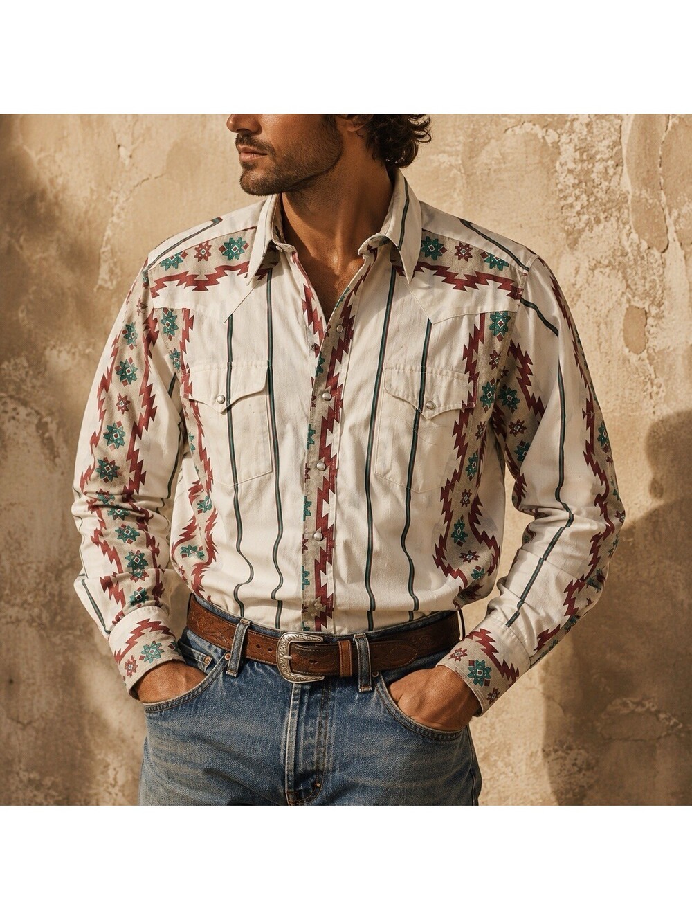 Vintage Panhandle Slim L Pearl Snap Western Shirt Aztec Southwestern Cowboy